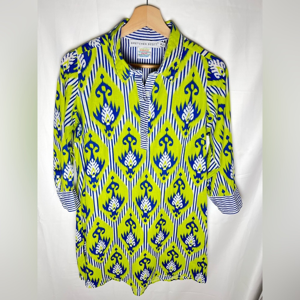 Gretchen Scott Vibrant Green and Blue Striped Tunic